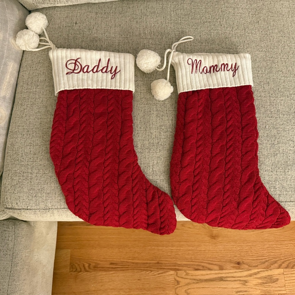 Red and White Holiday Stockings Set